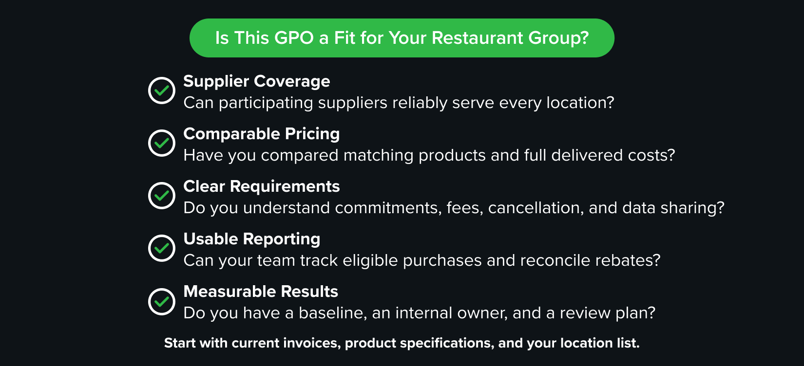 Restaurant GPO evaluation checklist